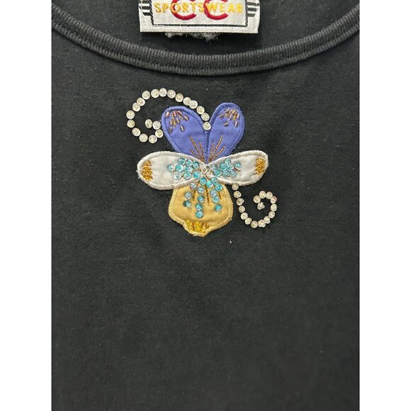 CC Sportswear Black Tank Top With Embroidered Flower Design - Picture 4 of 7